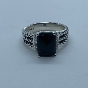 David Yurman Petite Wheaton Ring with Black Onyx and Diamonds Size 6